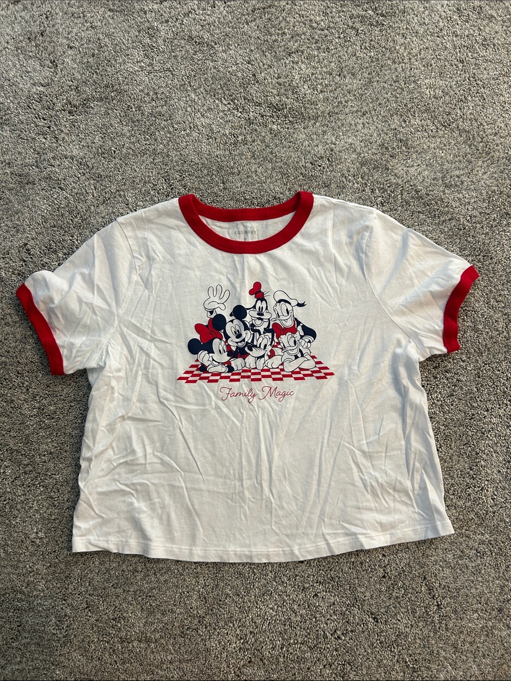Old Navy x Disney White & Red Ringer Crop Top with Classic Disney Crew